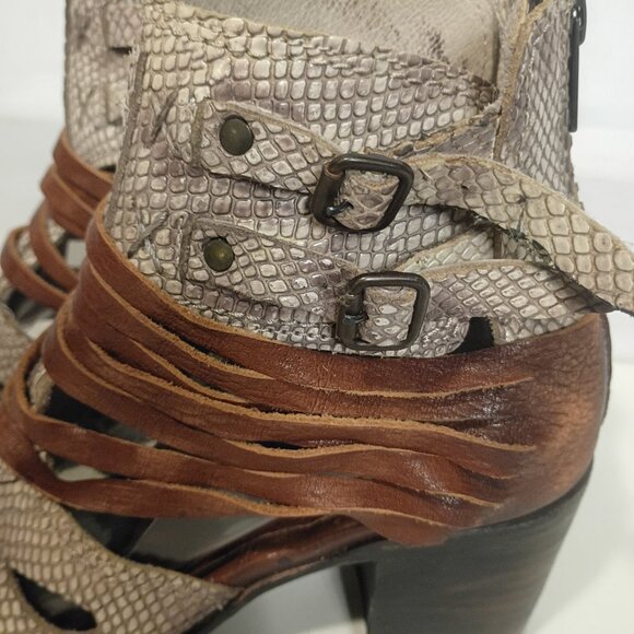 FREEBIRD by Steven Sz 9 "Nest" Strappy Sandal Ankle Boots Reptile/Suede Leather - Picture 9 of 15